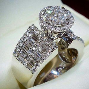 NEW 925 Silver Baguette Round Diamond Ring 11